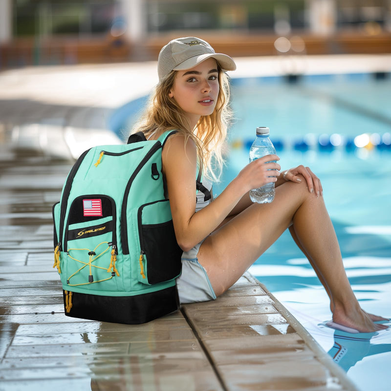 Maelstrom Swim Backpack,35L Swimming Bag with Separate Shoes Compartment,Swim Gear Bag for Beach,Athlete Sports Gym Rucksack for Men and Women (Aqua Blue)