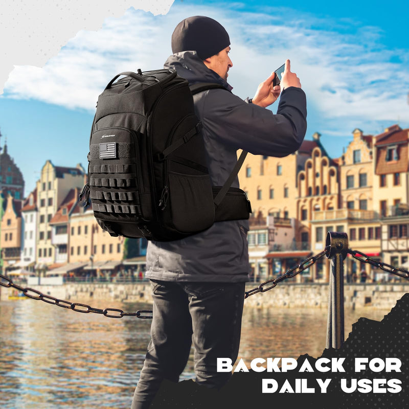 Maelstrom Tactical Backpack for Men, Water Resistant 40L Military Backpack, for Hiking, Camping, Gym with Molle System (Black)