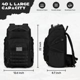 Maelstrom Tactical Backpack for Men, Water Resistant 40L Military Backpack, for Hiking, Camping, Gym with Molle System (Black)