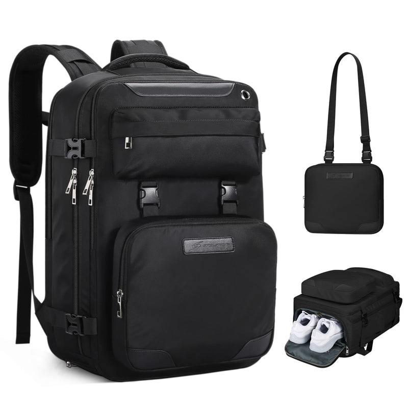 Maelstrom Travel Backpack for Women Men,35L Laptop Backpack Fits 17 - Inch Laptop,Carry On Backpack for Airplanes with Crossbody Bag&Shoe Compartment&Toiletry Bag (Black, Large)