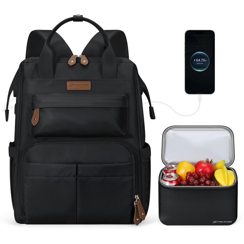 Maelstrom Travel Backpack for Women Men,Laptop Backpack Fits 15.6 - 17.3 Inch Laptop, Nurse/Work Bag with Insulated Lunch Box (Black)