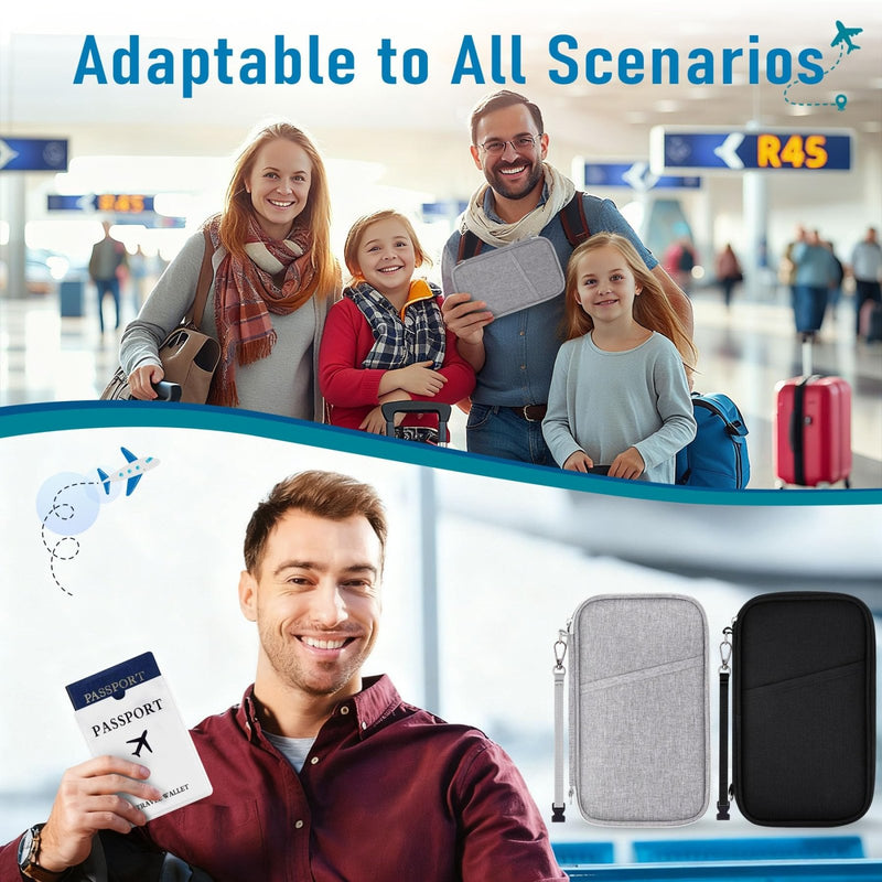 Magimack Family Passport Holder for Travel, RFID Blocking Travel Document Organizer with Flexible Carrying Style, Portable Passport Wallet and Essentials for Trip (Grey)