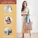 Maison d' Hermine Tote Bag 100% Cotton Canvas Reusable Shoulder Grocery Bag for Work Beach Travel Shopping Lunch Perfect for Easter Gifts Men Women - Ikat