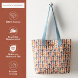 Maison d' Hermine Tote Bag 100% Cotton Canvas Reusable Shoulder Grocery Bag for Work Beach Travel Shopping Lunch Perfect for Easter Gifts Men Women - Ikat
