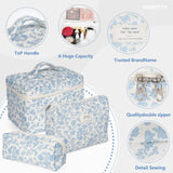 Makeup Bag,Quilted Cosmetic Bag,Large Floral Make Up Bag for Women,Cotton Makeup Bag Set,Flower Travel Toiletry Bag