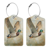 Mallard Duck in Mid - Flight Vintage Luggage Tag for Suitcase 2 Pack Leather Luggage Tag with Privacy Flap Name Id Label and Metal Loop for Women Men Travel