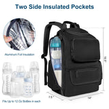 Mancro Diaper Bag Backpack, Multifunctional Dad Diaper Bag with 2 Side Insulated Pockets, Travel Water Resistant Baby Diaper Backpack for Men Women with Stroller Straps, Black