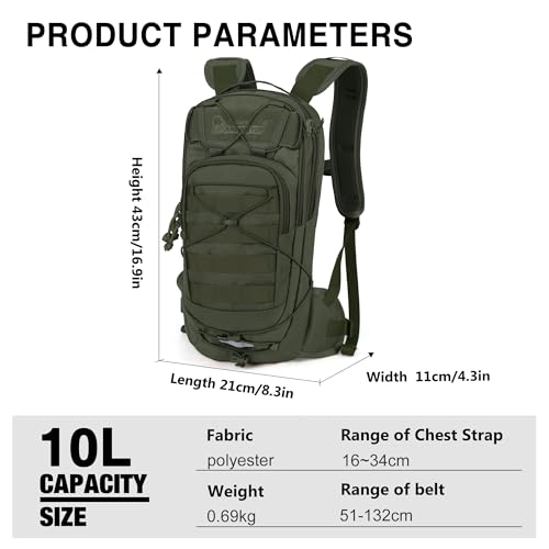 Mardingtop 10L Small Tactical Molle Hydration Backpack with 2.5L Water Bladder