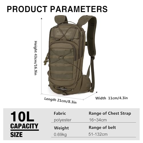 Mardingtop 10L Small Tactical Molle Hydration Backpack with 2.5L Water Bladder