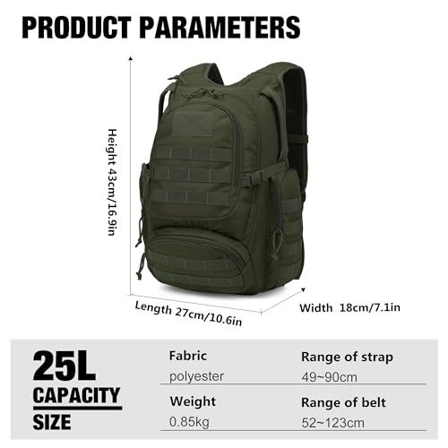 Mardingtop 25L Tactical Backpacks Molle Hiking daypacks for Camping Hiking Military Traveling Motorcycle Army Green