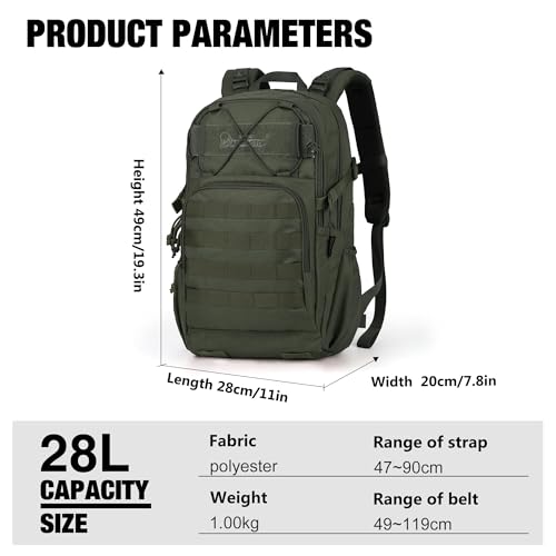 Mardingtop 28L Tactical Backpack for Men, Molle Military Rucksack Daypack with YKK zippers for Hiking Travel Camping