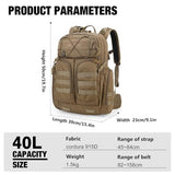 Mardingtop 40L Molle Tactical Backpack,Military backpack for Men, Cordura Backpack for Hiking,Camping,Hunting