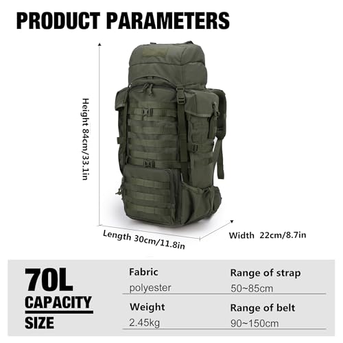 Mardingtop 70L Military Internal Frame Backpack for Hunting,Camping,Hiking Rucksack Backpacking Backpack with Rain Cover