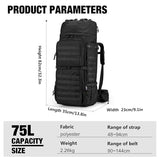 Mardingtop 75L Molle Hiking Internal Frame Backpacks with Rain Cover for Camping,Backpacking,Travelling(Black)