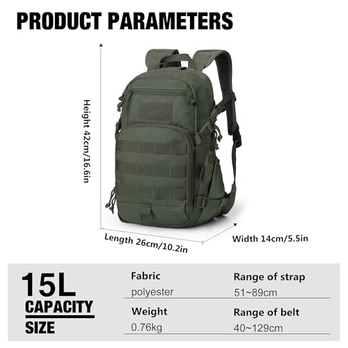 Mardingtop Small Tactical Backpack,Molle Hiking Backpack for Backpacking,Cycling and Biking,15L Backpack