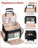 Marscamd Rolling Teacher Bag with 15.6" Laptop Compartment, Wheeled Work Briefcase Tote with Detachable Trolley for Women, Black