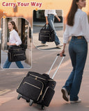 Marscamd Rolling Teacher Bag with 15.6" Laptop Compartment, Wheeled Work Briefcase Tote with Detachable Trolley for Women, Black