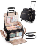 Marscamd Rolling Teacher Bag with 15.6" Laptop Compartment, Wheeled Work Briefcase Tote with Detachable Trolley for Women, Black