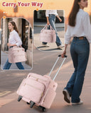 Marscamd Rolling Teacher Bag with 15.6" Laptop Compartment, Wheeled Work Briefcase Tote with Detachable Trolley for Women, Pink