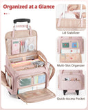 Marscamd Rolling Teacher Bag with 15.6" Laptop Compartment, Wheeled Work Briefcase Tote with Detachable Trolley for Women, Pink