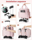 Marscamd Rolling Teacher Bag with 15.6" Laptop Compartment, Wheeled Work Briefcase Tote with Detachable Trolley for Women, Pink