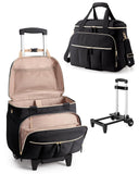 Marscamd Rolling Teacher Bag with Accordion File Organizer & 15.6" Laptop Compartment, Wheeled Work Briefcase Tote with Detachable Trolley & Crossbody Strap for Women, Black
