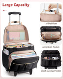 Marscamd Rolling Teacher Bag with Accordion File Organizer & 15.6" Laptop Compartment, Wheeled Work Briefcase Tote with Detachable Trolley & Crossbody Strap for Women, Black