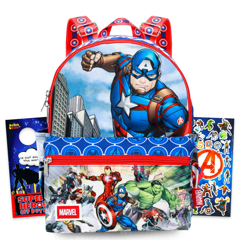 Marvel Captain America Mini Backpack Set - Bundle with 13" Avengers Small Backpack Plus Stickers, More | Captain America Mini Bag for Kids, Boys, Teens
