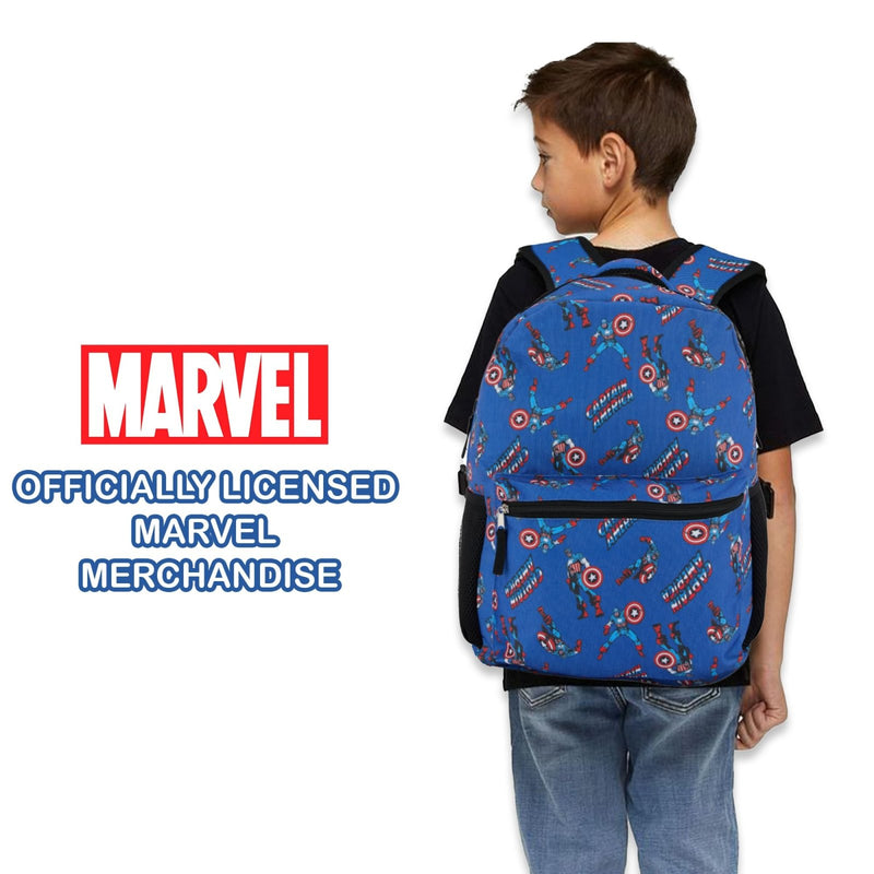 Marvel Comics Captain America School Backpack - Avengers, Spiderman, Thor, Iron Man, Hulk - Officially Licenced Bookbag for Boys & Girls (Captain America Blue)