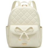 Marvolia Mini Backpack for Women and Girls - Leather Backpack with Cute Bowknot Quilted Small Backpacks for Shopping Travel School - White
