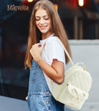 Marvolia Mini Backpack for Women and Girls - Leather Backpack with Cute Bowknot Quilted Small Backpacks for Shopping Travel School - White