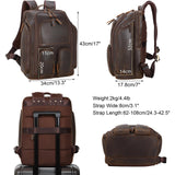Masa Kawa Leather Backpack for Men with 16" Laptop & Camera Lens Sleeve, Multi Pockets Weekend Trip Business Travel Overnight Camping Bag, Vintage Brown