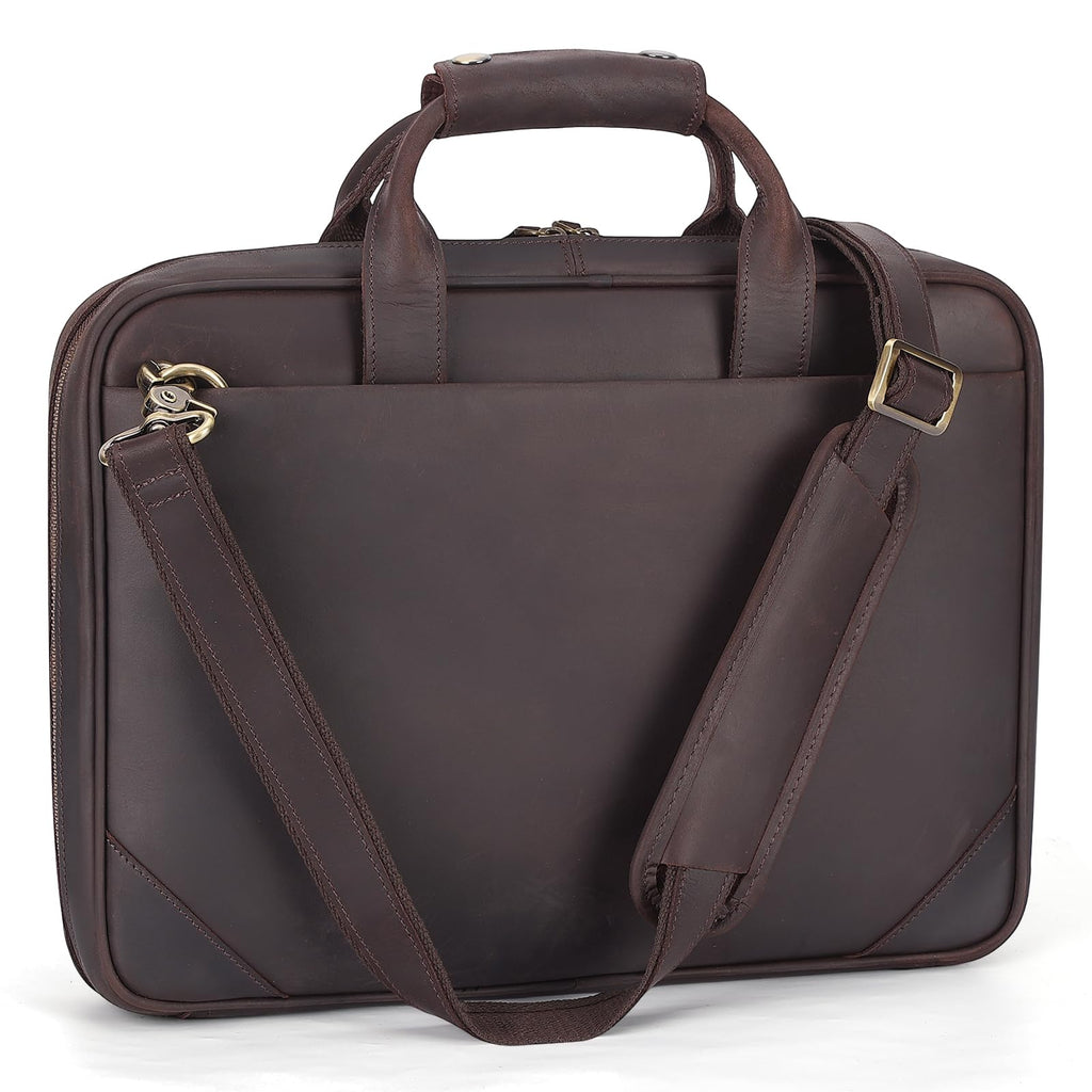 Masa Kawa Leather Slim Briefcase for Men Fits 14" Laptop, Crossbody Shoulder Messenger Computer Bag Vintage Business Work Lawyer | Backpacks4Less