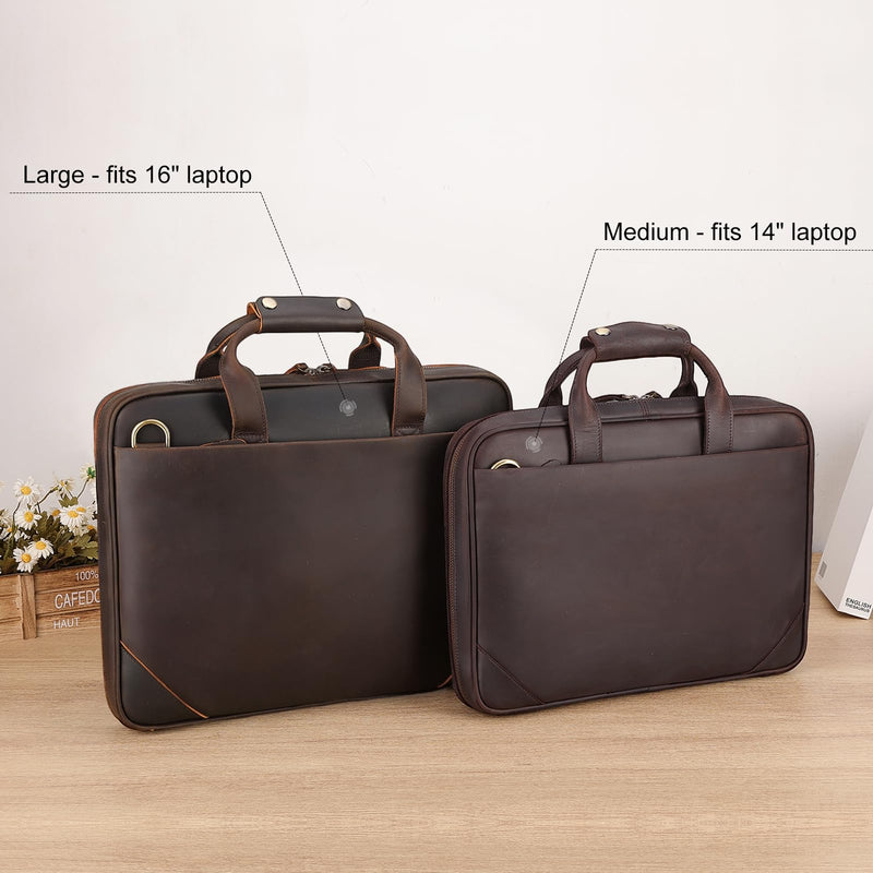 Masa Kawa Leather Slim Briefcase for Men Fits 14" Laptop, Crossbody Shoulder Messenger Computer Bag Vintage Business Work Lawyer Attache Case