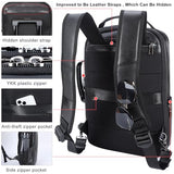Masa Kawa Slim Leather 15.6" Laptop Backpack for Men Convertible Briefcase Backpacks Expandable Black Business Work Bag Slim Travel Daypack