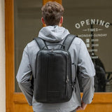 Masa Kawa Slim Leather 15.6" Laptop Backpack for Men Convertible Briefcase Backpacks Expandable Black Business Work Bag Slim Travel Daypack