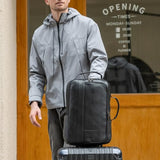 Masa Kawa Slim Leather 15.6" Laptop Backpack for Men Convertible Briefcase Backpacks Expandable Black Business Work Bag Slim Travel Daypack