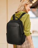 MASINTOR 15.6 inch Leather Laptop Backpack Purse for Women, Designer Travel and Work Bag with Laptop Compartment Black