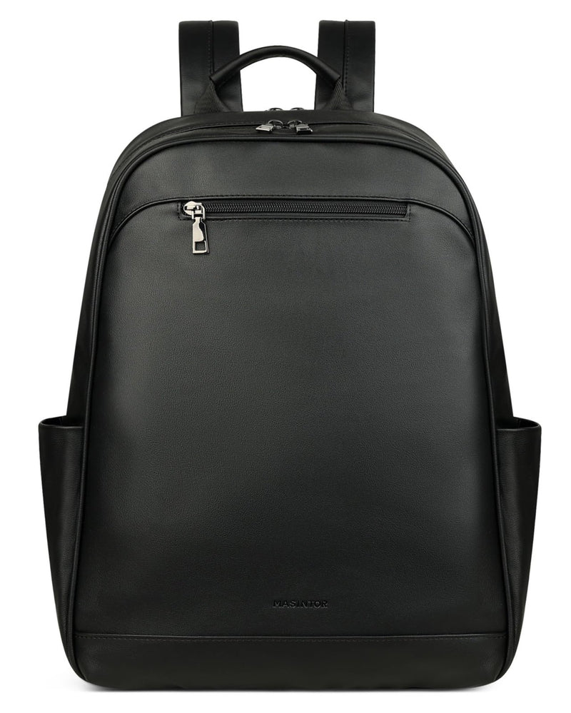 MASINTOR 15.6 inch Leather Laptop Backpack Purse for Women, Designer Travel and Work Bag with Laptop Compartment Black