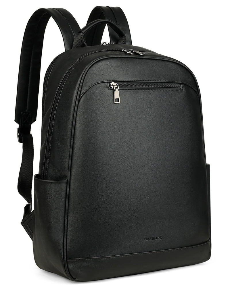 MASINTOR 15.6 inch Leather Laptop Backpack Purse for Women, Designer Travel and Work Bag with Laptop Compartment Black