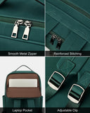 MASINTOR 15.6 inch PU Leather Laptop Backpack Purse for Women, Large College Casual Backpack Travel Bag Retro Green