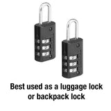 Master Lock Black Set Your Own Combination Luggage Lock, Custom Combo Suitcase Padlock for Travel Bags or Backpacks, 2 Pack, 646T