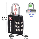 Master Lock Black TSA - Approved Luggage Lock with Wide Lock Body and Thin, Durable Steel Shackle, Zipper Lock for Backpacks, Luggage, 4680DBLK