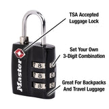 Master Lock Black TSA - Approved Luggage Lock with Wide Lock Body and Thin, Durable Steel Shackle, Zipper Lock for Backpacks, Luggage, 4680DBLK