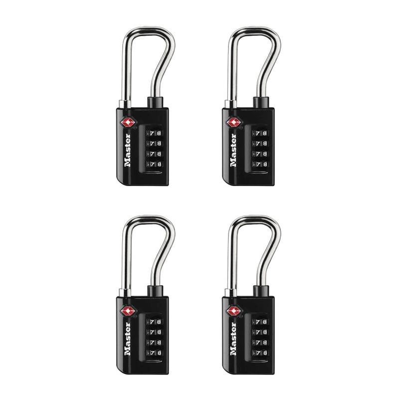 Master Lock Padlock, Set Your Own Combination TSA Accepted Luggage Lock, 1 - 5/16 in. Wide, Black, 4 pk, 4696EC4