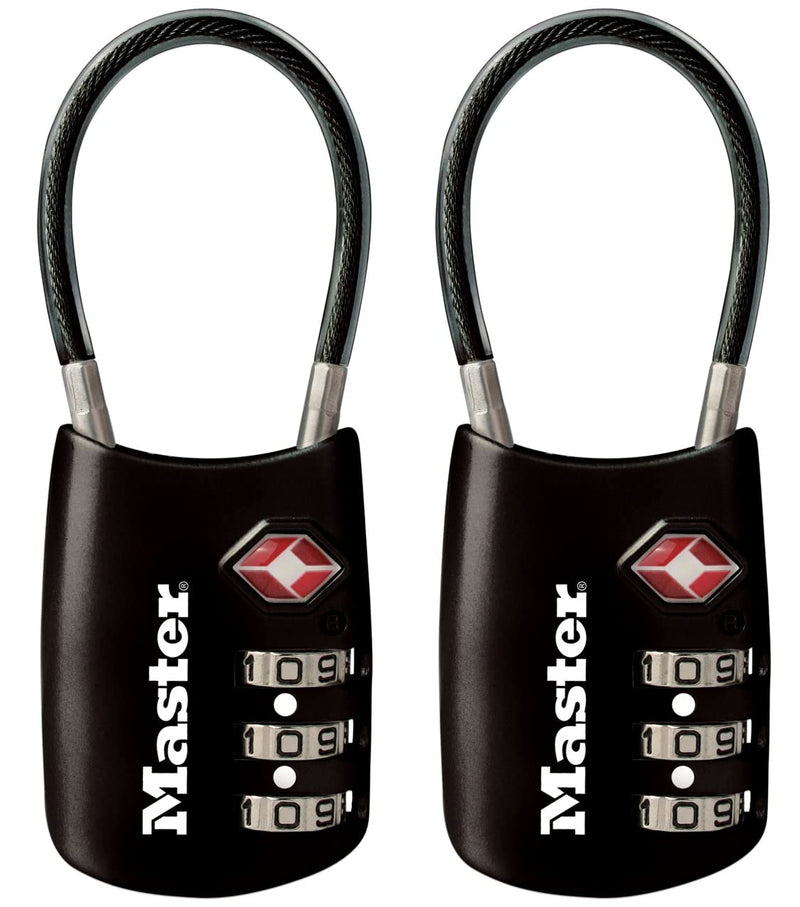 Master Lock Padlock, Set Your Own Combination TSA Locks for Luggage, Travel Zipper Lock with Cable Shackle is 1 - 3/16 in. Wide, Colors May Vary, 4688T, 2 Count (Pack of 1)