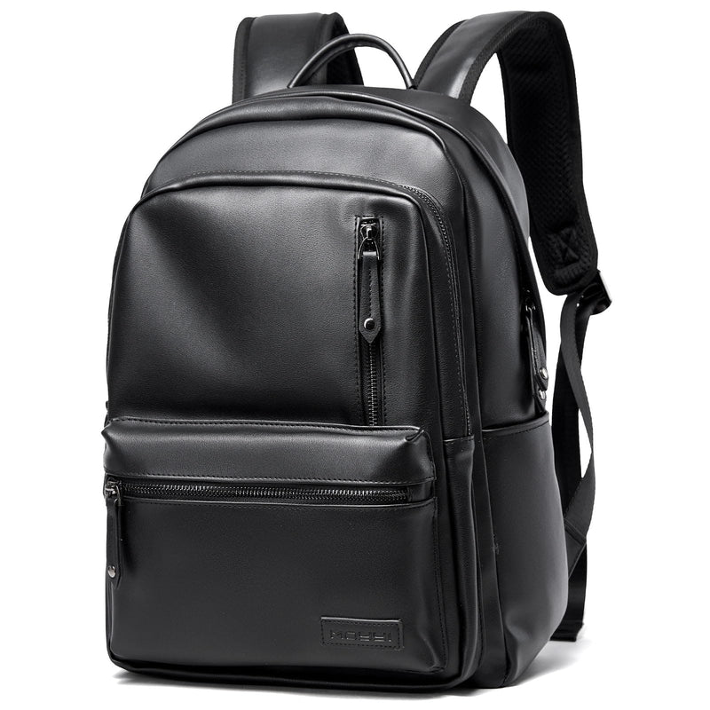 MATE ELAN Laptop Backpack For Men Women Waterproof 15 Inch Pu Leather Black Casual Backapck For Work Business Travel College