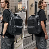 MATE ELAN Laptop Backpack For Men Women Waterproof 15 Inch Pu Leather Black Casual Backapck For Work Business Travel College