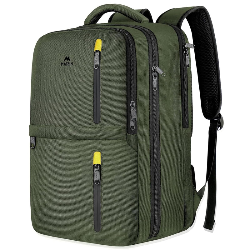 MATEIN Extra Large 45L Travel Backpack, Airline Approved Carry on Backpack with USB Port & Shoe Compartment, Water Resistant Luggage College Overnight Weekender Travel Bag Fit 18" Laptop, Green
