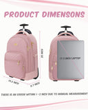 MATEIN Rolling Backpack for Women, 17 Inch Travel Laptop Backpacks with Wheels, Large Carry On Business Luggage Roller Backpack, Waterproof Trolley Suitcase Overnight College Work Computer Bag, Pink